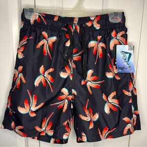 NWT Kanu Surf Black Swim Trunks Size Small Coral Palm Tree Lined 6” Inseam Men’s